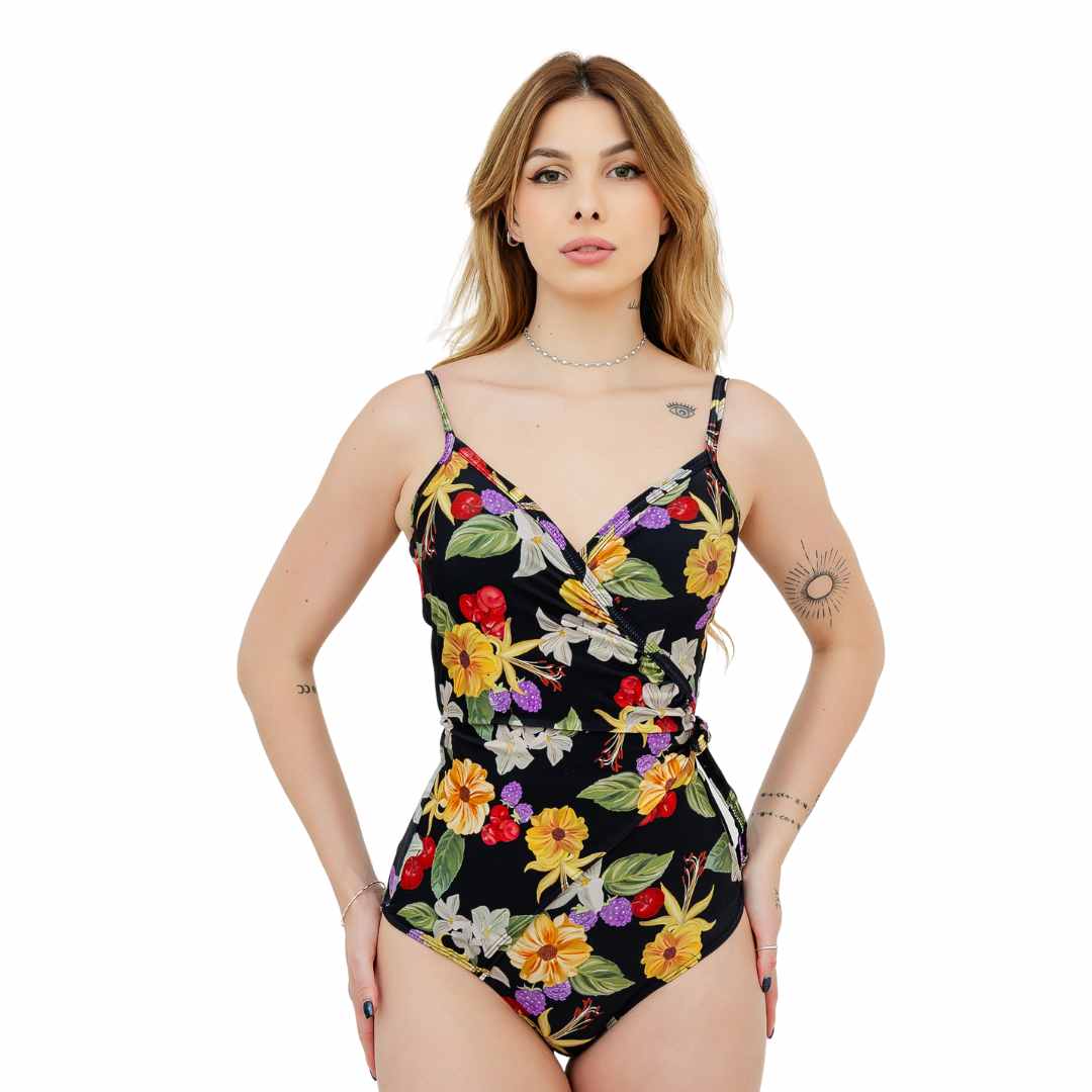 Maiô Modelador Transpassado com Bojo Estampado